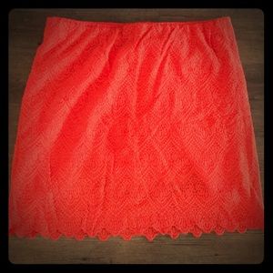 J Crew scalloped lace skirt red/orange